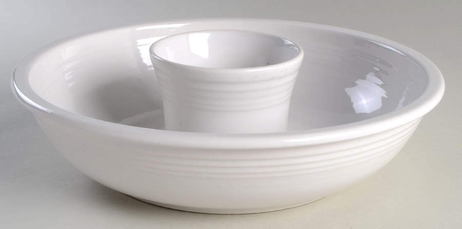 Fiesta White (Intro 1986) (2 Piece) Chip & Dip Set by Homer Laughlin -1