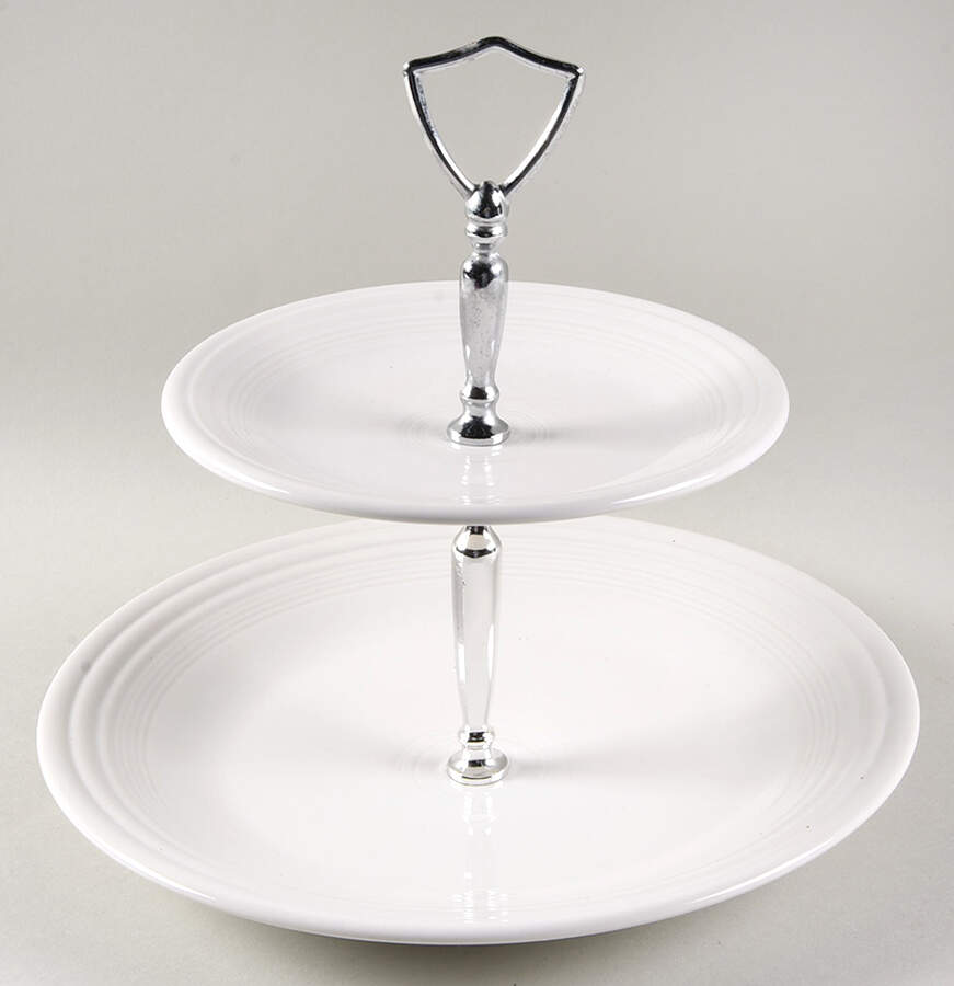 Fiesta White (Intro 1986) 2 Tiered Serving Tray (Dinner & Salad Plate) by Homer Laughlin -1