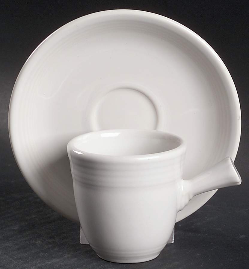 Fiesta White (Intro 1986) Stick Handle Demitasse Cup & Saucer Set by Homer Laughlin -1