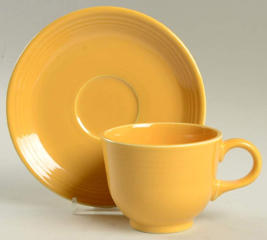 Fiesta Yellow (Older) Footed Cup & Saucer Set by Homer Laughlin -1