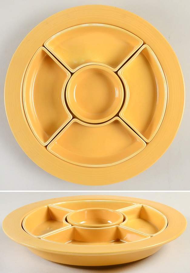 Fiesta Yellow (Older) 6 Pc Relish Set (4 Side, 1 Center Dish on Tray) by Homer Laughlin -1