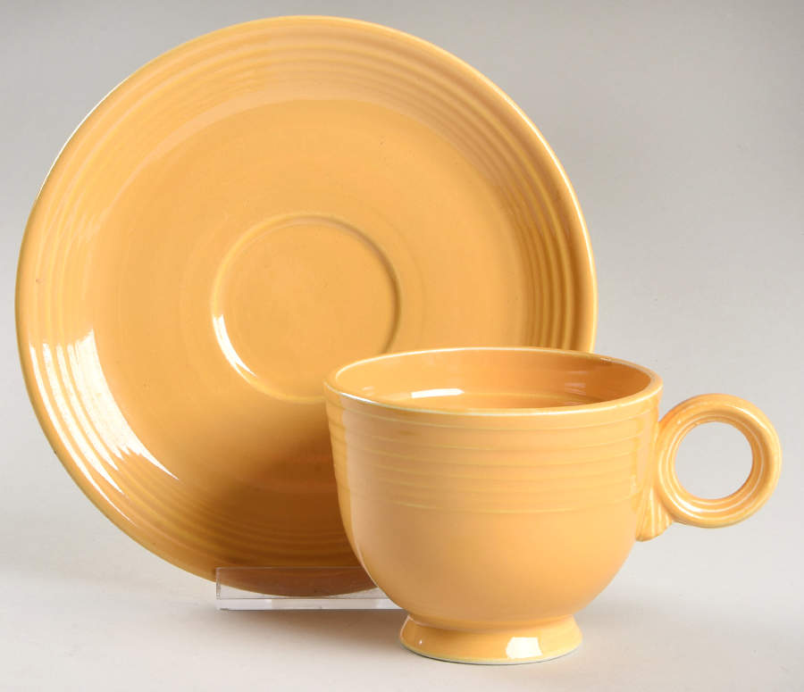 Fiesta Yellow (Older) Footed Cup & Saucer Set by Homer Laughlin -1