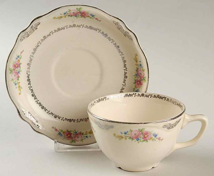 Flowers and Filigrees Flat Cup & Saucer Set by Homer Laughlin -1
