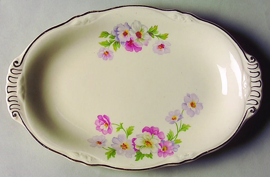 Fluffy Rose 1 (Platinum Trim) Relish/Gravy Underplate by Homer Laughlin -1