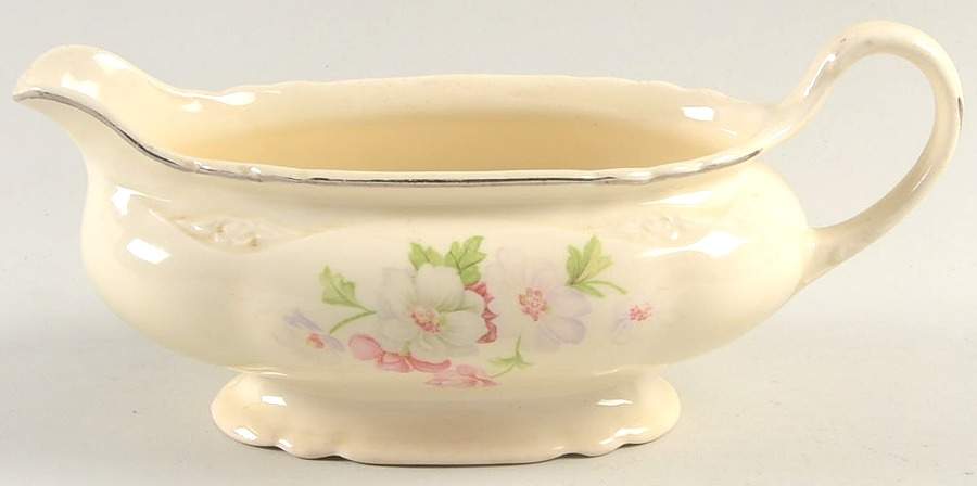 Fluffy Rose 1 (Platinum Trim) Gravy Boat by Homer Laughlin -1
