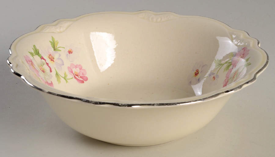 Fluffy Rose 1 (Platinum Trim) 7" Round Vegetable Bowl by Homer Laughlin -1