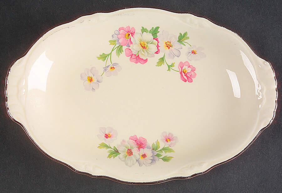 Fluffy Rose 1 (Platinum Trim) Relish/Gravy Underplate by Homer Laughlin -1