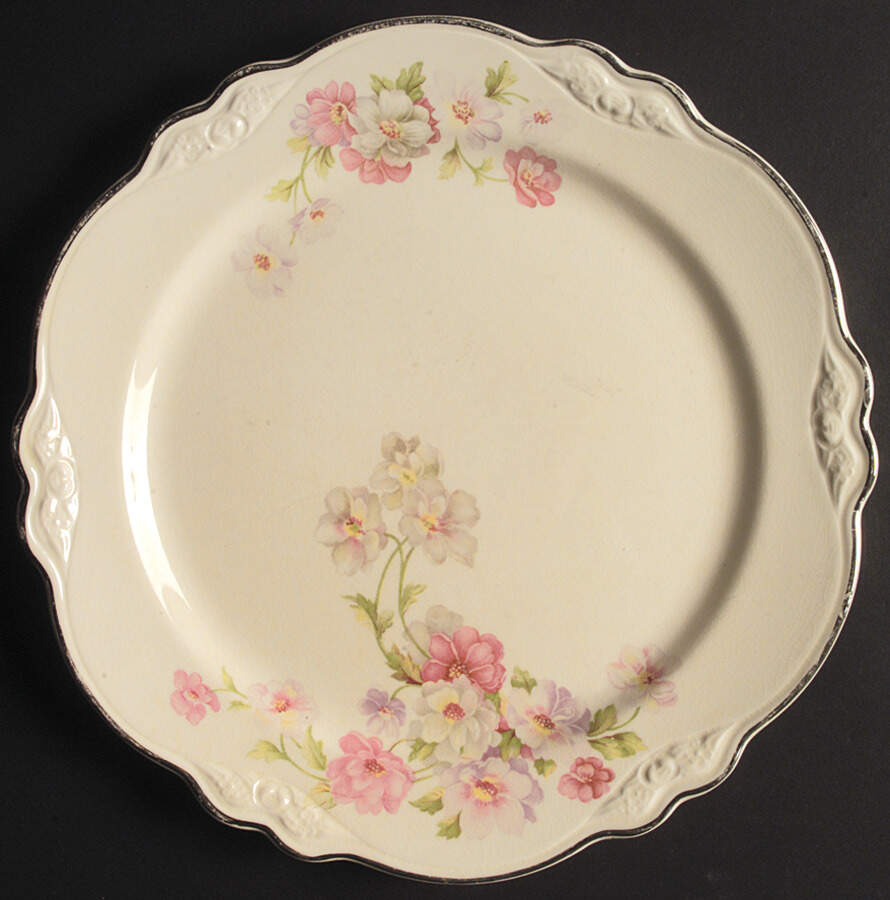 Fluffy Rose 1 (Platinum Trim) Dinner Plate by Homer Laughlin -1