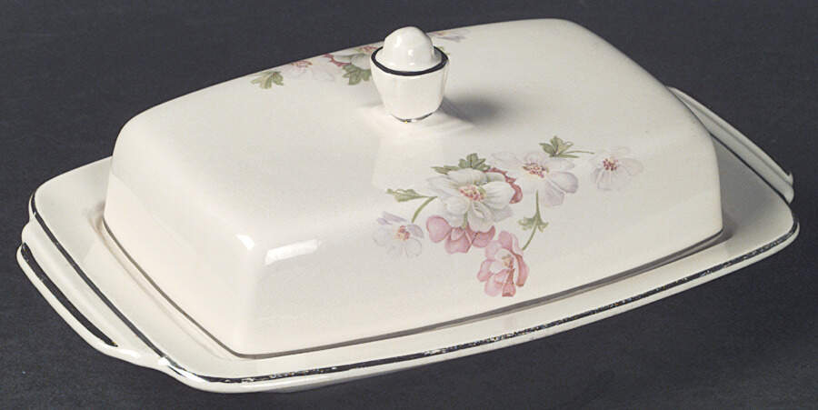 Fluffy Rose 1 (Platinum Trim) Rectangular Covered Butter by Homer Laughlin -1