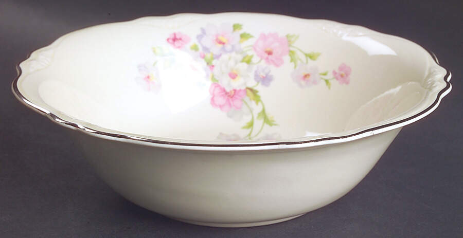 Fluffy Rose 1 (Platinum Trim) 8" Round Vegetable Bowl by Homer Laughlin -1