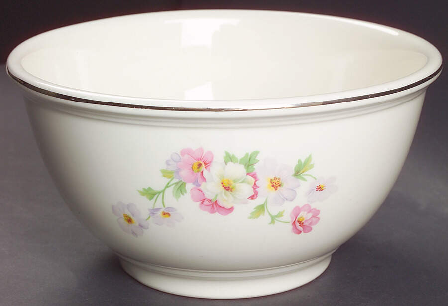 Fluffy Rose 1 (Platinum Trim) 8" Mixing Bowl by Homer Laughlin -1