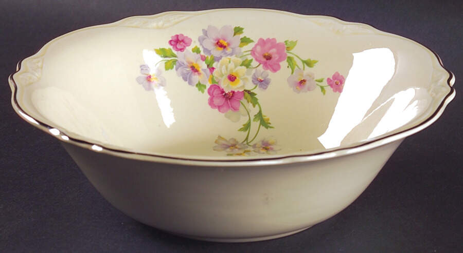 Fluffy Rose 1 (Platinum Trim) 9" Round Vegetable Bowl by Homer Laughlin -1