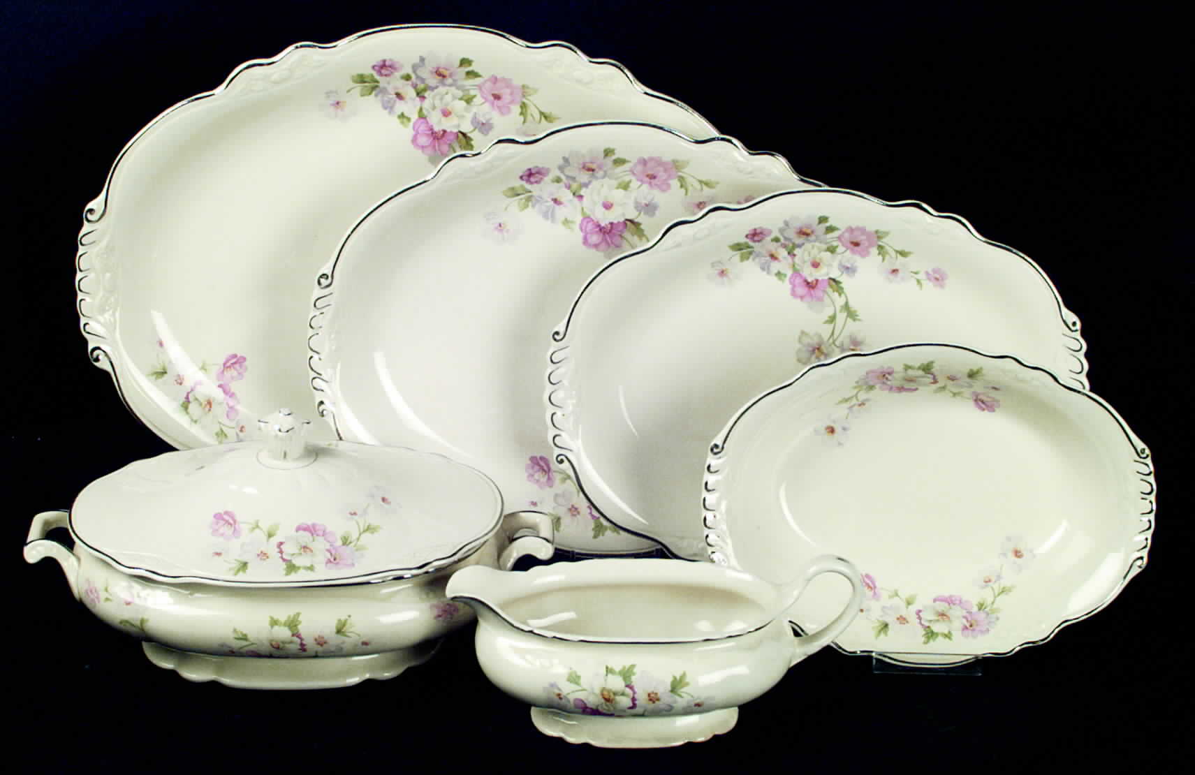 Fluffy Rose 1 (Platinum Trim) 15" Oval Serving Platter by Homer Laughlin -1