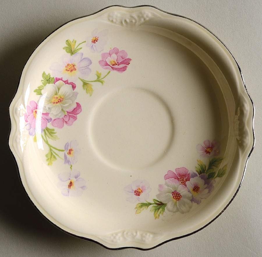 Fluffy Rose 1 (Platinum Trim) Saucer by Homer Laughlin -1
