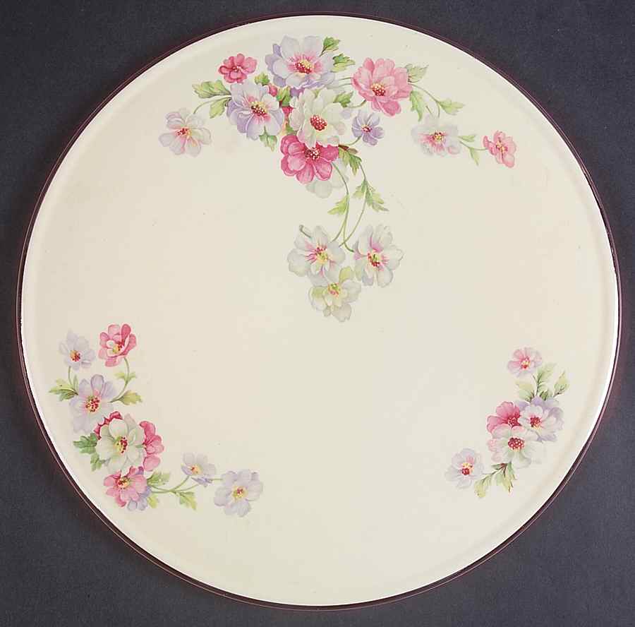 Fluffy Rose 1 (Platinum Trim) Cake Plate by Homer Laughlin -1