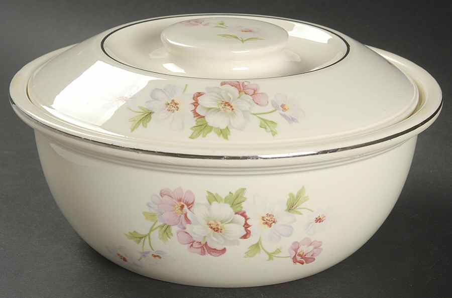 Fluffy Rose 1 (Platinum Trim) 1 Qt Round Covered Casserole by Homer Laughlin -1