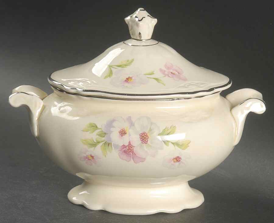 Fluffy Rose 1 (Platinum Trim) Sugar Bowl & Lid by Homer Laughlin -1