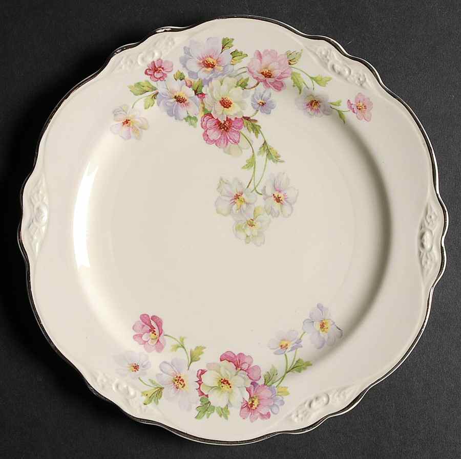 Fluffy Rose 1 (Platinum Trim) Salad Plate by Homer Laughlin -1