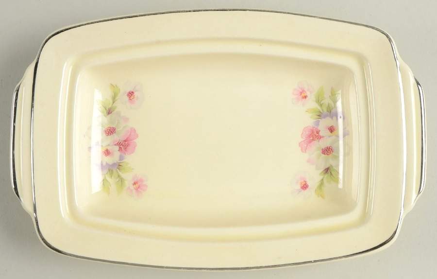 Fluffy Rose 1 (Platinum Trim) Rectangular Butter No Lid by Homer Laughlin -1