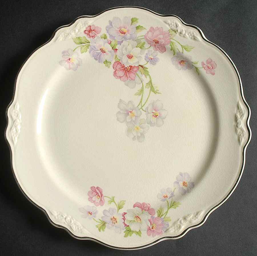 Fluffy Rose 1 (Platinum Trim) Luncheon Plate by Homer Laughlin -1