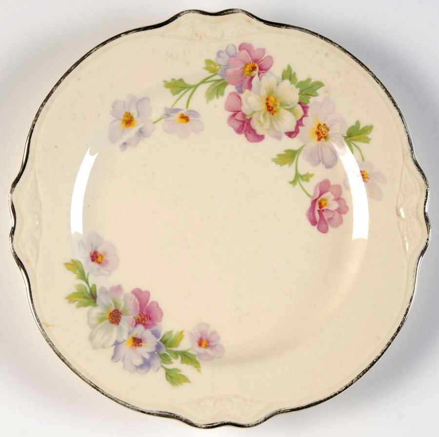 Fluffy Rose 1 (Platinum Trim) Bread & Butter Plate by Homer Laughlin -1