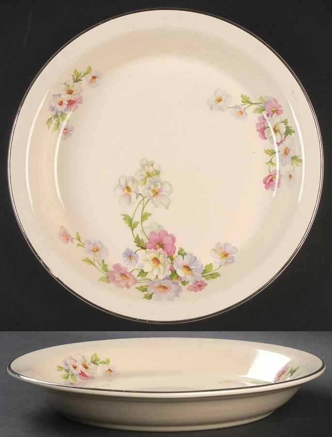 Fluffy Rose 1 (Platinum Trim) Pie Serving Plate by Homer Laughlin -1
