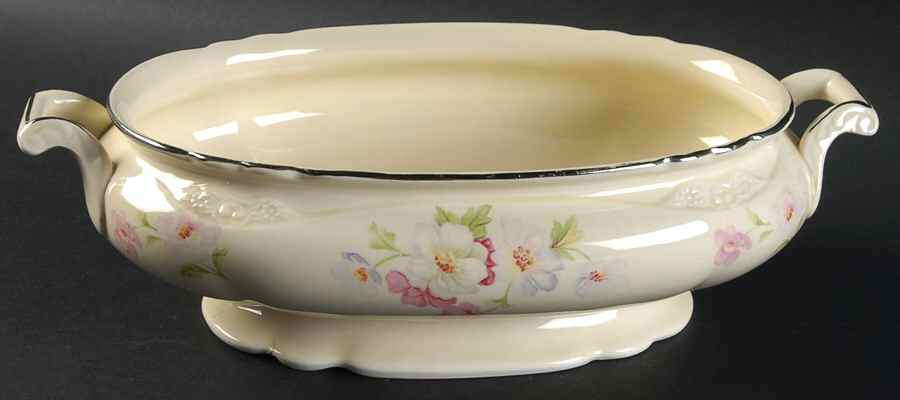 Fluffy Rose 1 (Platinum Trim) Oval Vegetable No Lid by Homer Laughlin -1