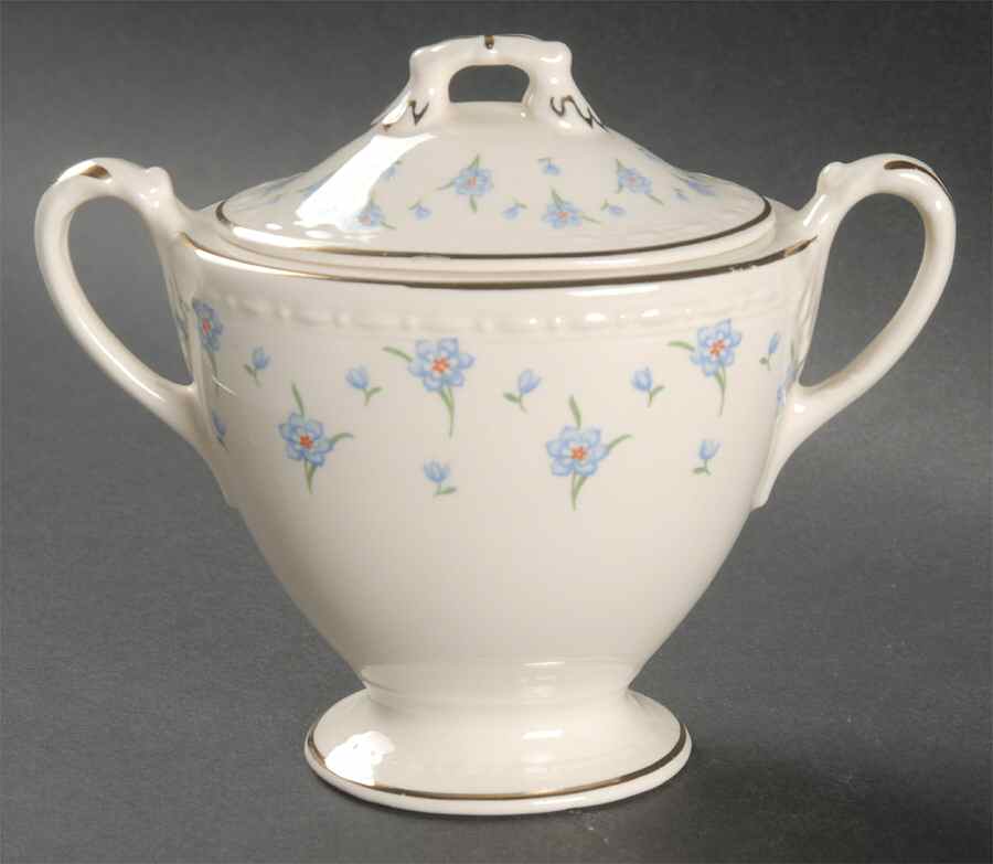 Forget-Me-Not (Gold Trim) Sugar Bowl & Lid by Homer Laughlin -1