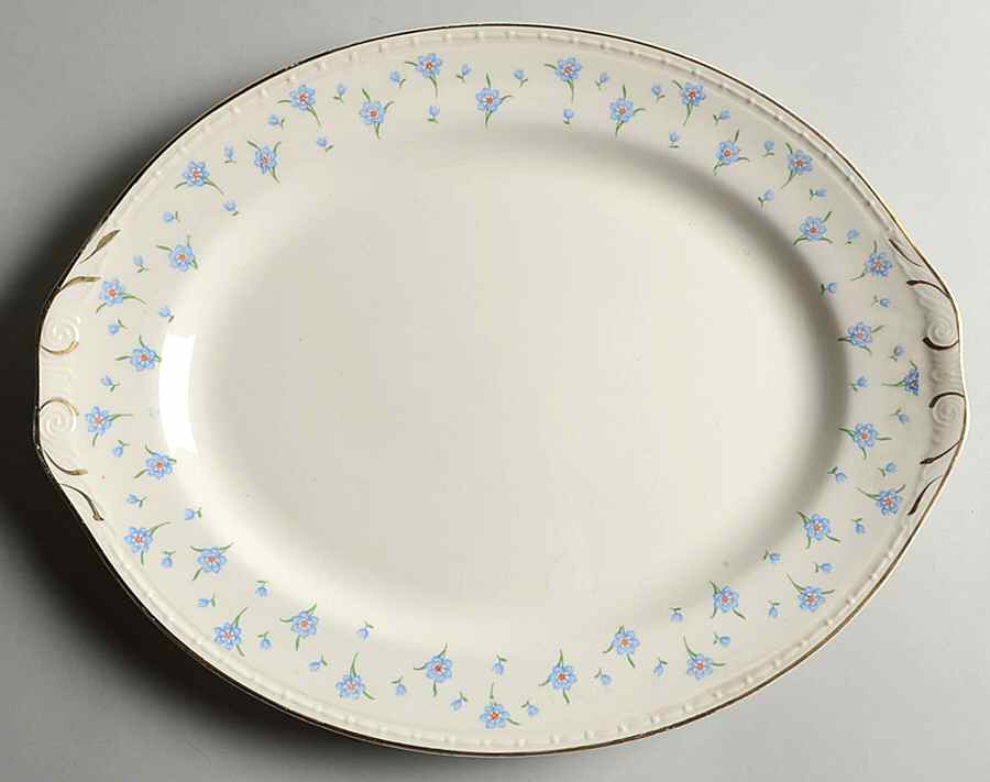 Forget-Me-Not (Gold Trim) 13" Oval Serving Platter by Homer Laughlin -1