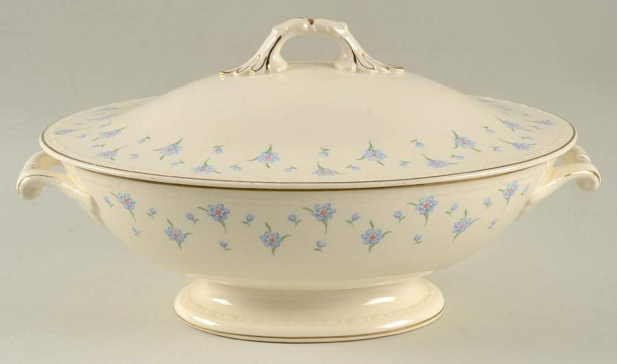 Forget-Me-Not (Gold Trim) Oval Covered Vegetable by Homer Laughlin -1