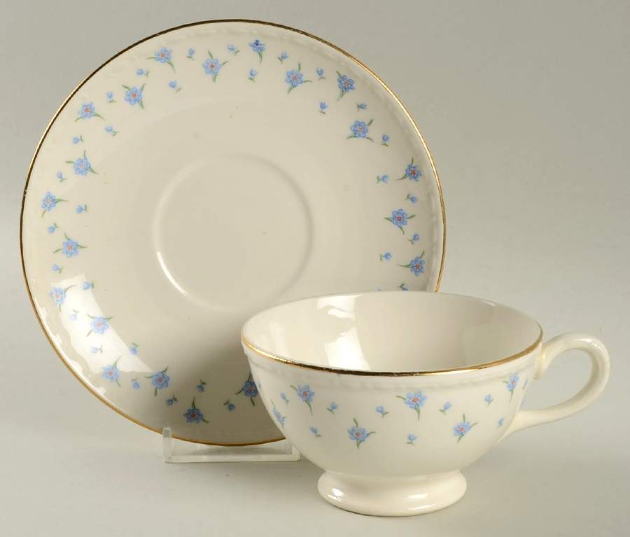 Forget-Me-Not (Gold Trim) Footed Cup & Saucer Set by Homer Laughlin -1