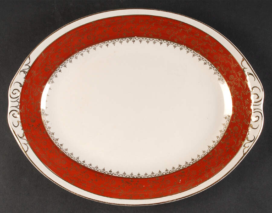 Formal Rust Red 11" Oval Serving Platter by Homer Laughlin -1