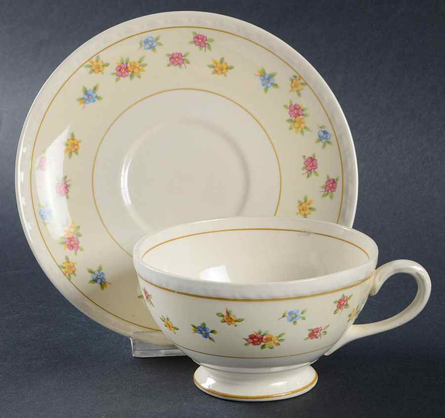Moselle (Eggshell Georgian) Footed Cup & Saucer Set by Homer Laughlin -1