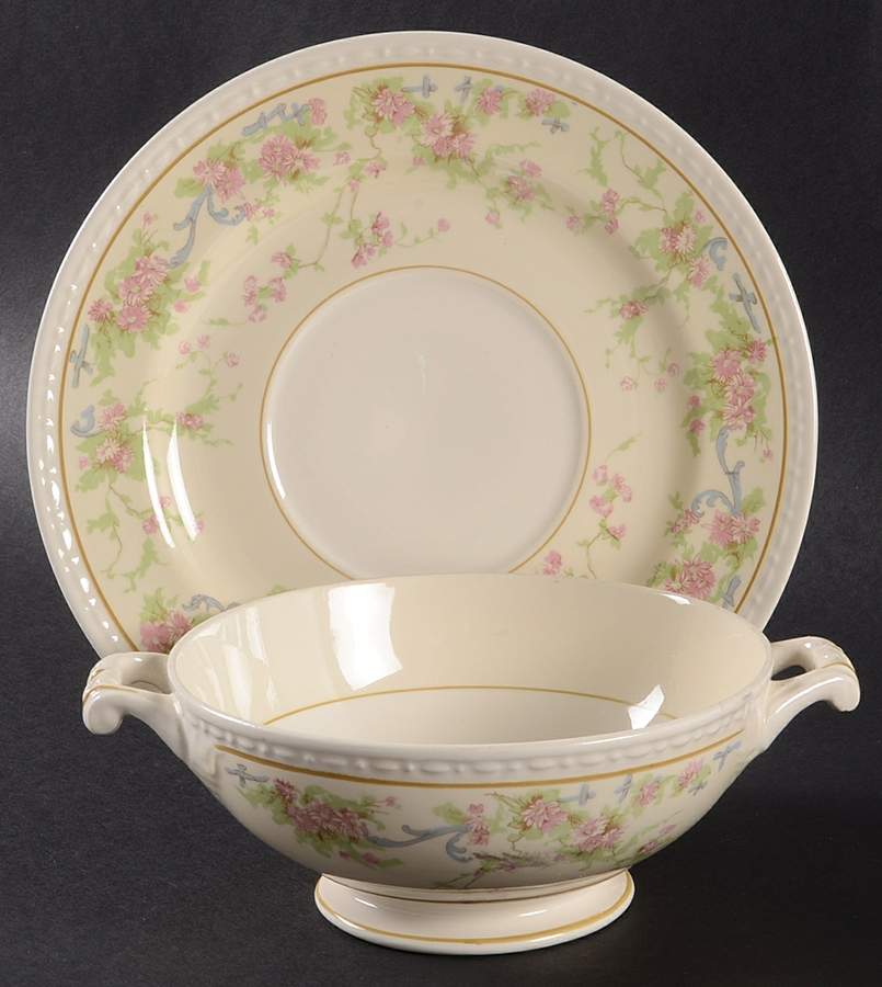 G3327 Footed Cream Soup Bowl & Saucer Set by Homer Laughlin -1