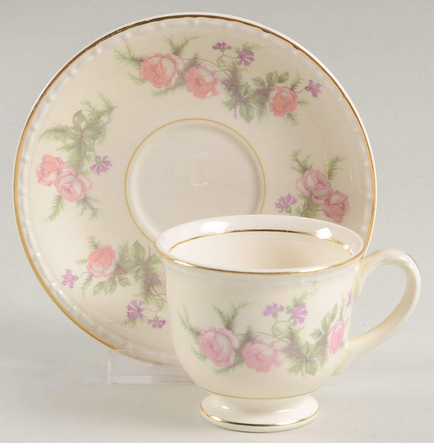 Heather Rose (Eggshell Georgian) Footed Demitasse Cup & Saucer Set by Homer Laughlin -1