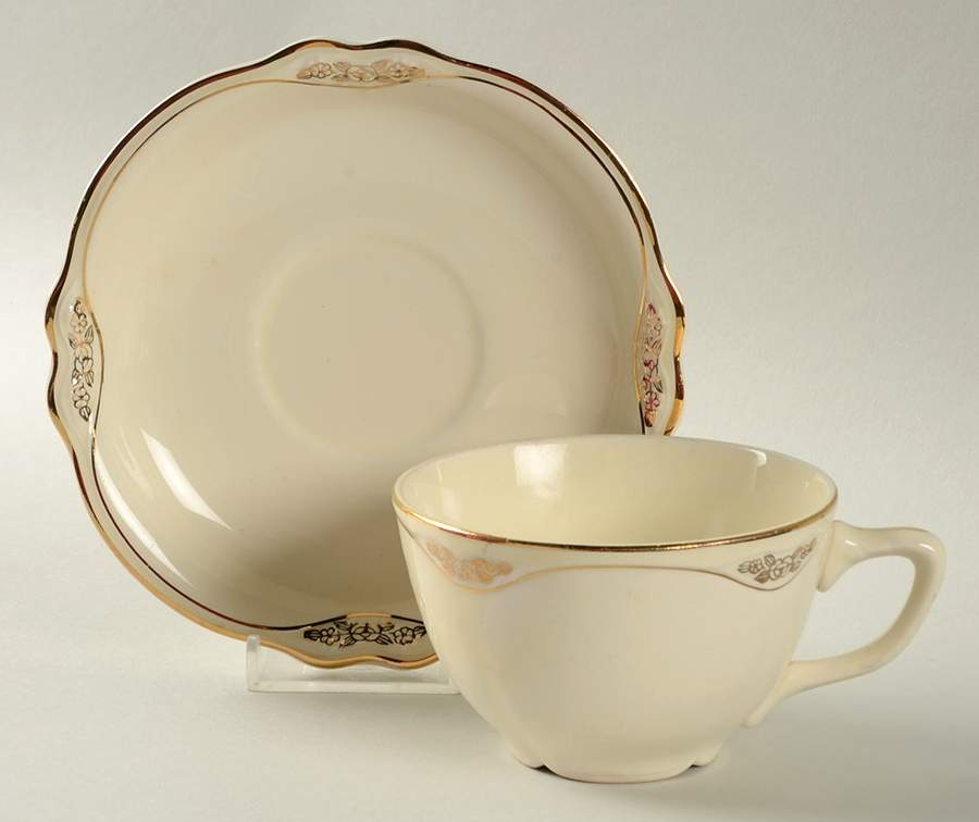 Gold Rose Flat Cup & Saucer Set by Homer Laughlin -1