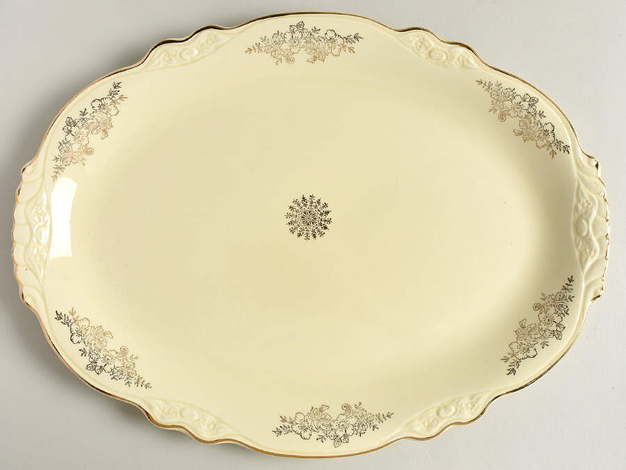 Golden Rose 2 (Virginia Rose Shape) 15" Oval Serving Platter by Homer Laughlin -1