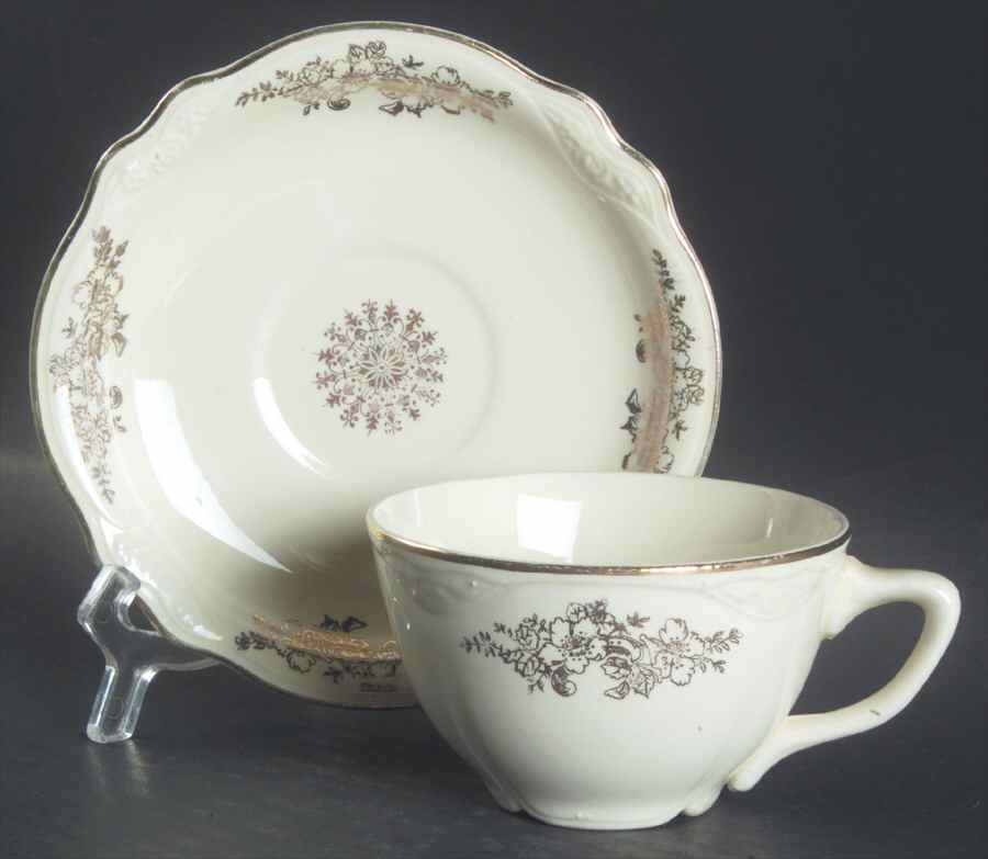 Golden Rose 2 (Virginia Rose Shape) Flat Cup & Saucer Set by Homer Laughlin -1