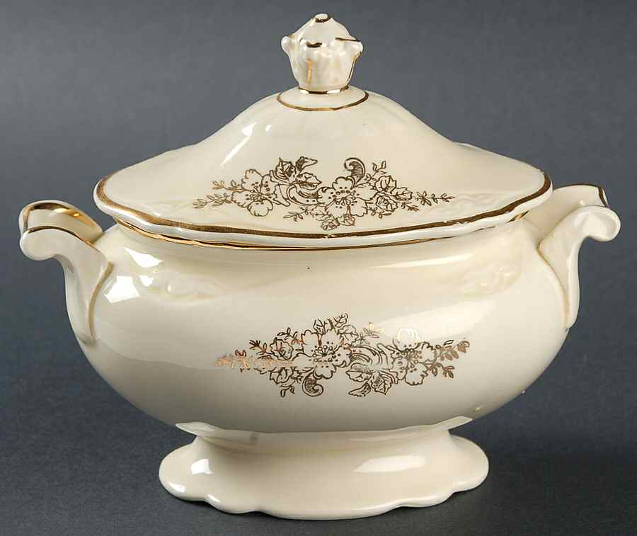Golden Rose 2 (Virginia Rose Shape) Sugar Bowl & Lid by Homer Laughlin -1