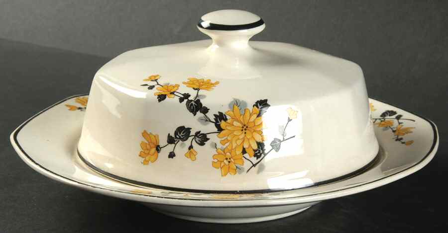 Golden Rose (Yellow Floral) Round Covered Butter by Homer Laughlin -1