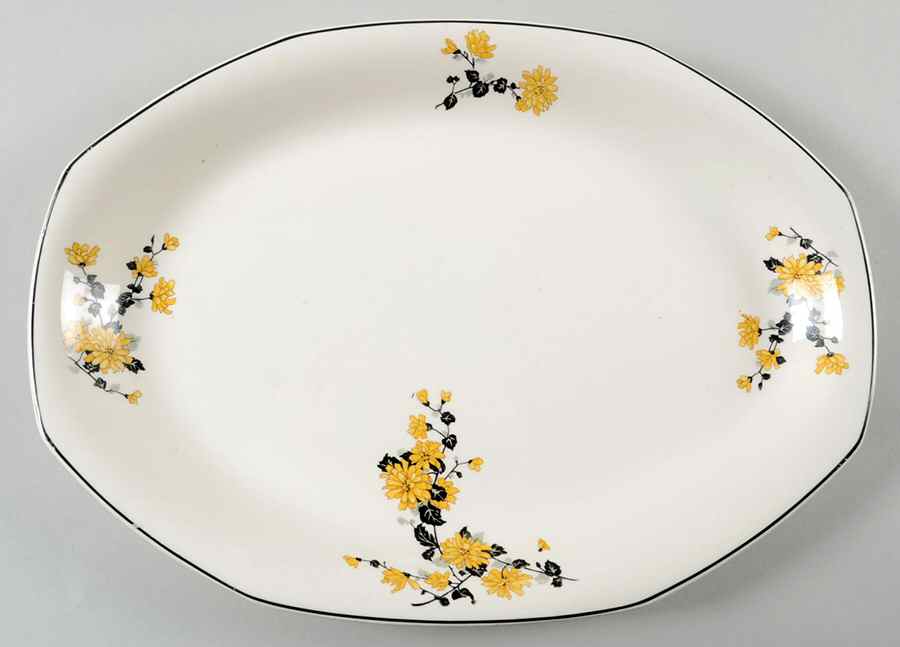 Golden Rose (Yellow Floral) 13" Oval Serving Platter by Homer Laughlin -1