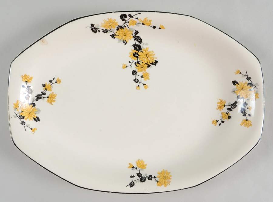 Golden Rose (Yellow Floral) 11" Oval Serving Platter by Homer Laughlin -1