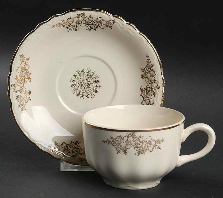 Golden Rose (Republic Shape) Flat Cup & Saucer Set by Homer Laughlin -1