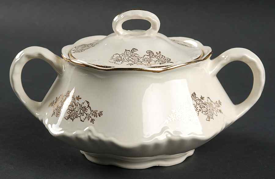 Golden Rose (Republic Shape) Sugar Bowl & Lid by Homer Laughlin -1