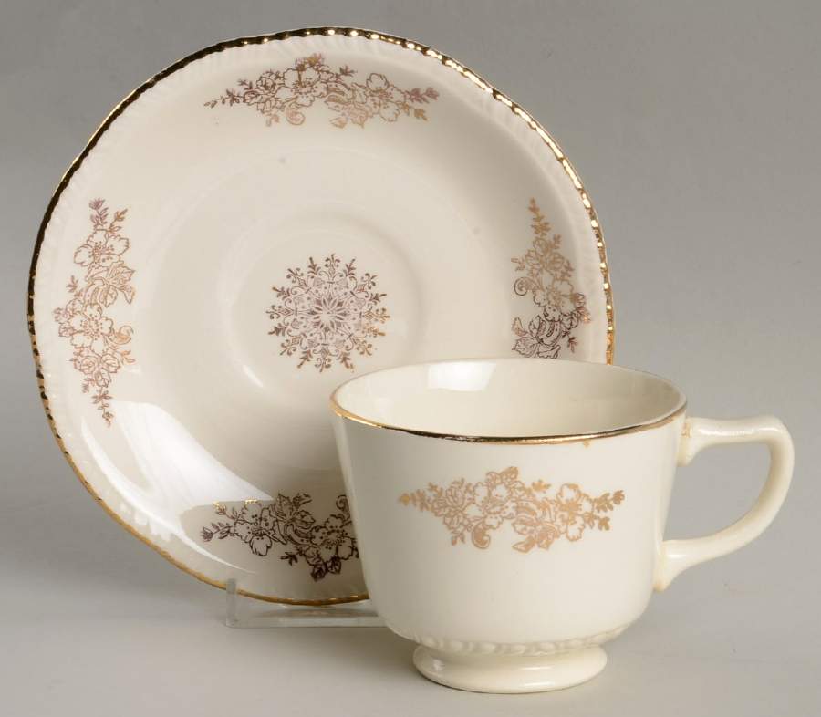 Golden Rose (Liberty Shape) Footed Cup & Saucer Set by Homer Laughlin -1