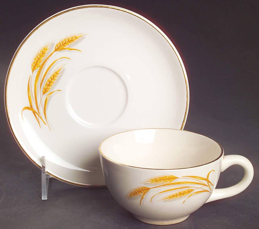 Golden Wheat Flat Cup & Saucer Set by Homer Laughlin -1