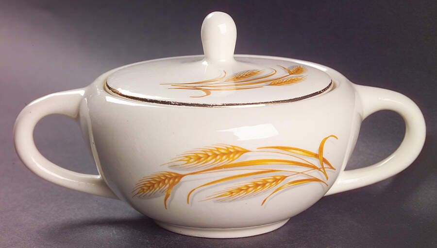 Golden Wheat Sugar Bowl & Lid by Homer Laughlin -1