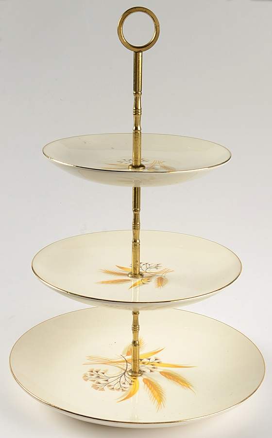 Golden Wheat (Rhythm Shape) 3-Tiered Serving Tray (LP, SP, BB) by Homer Laughlin -1