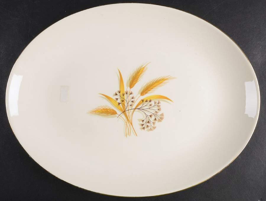 Golden Wheat (Rhythm Shape) 11" Oval Serving Platter by Homer Laughlin -1