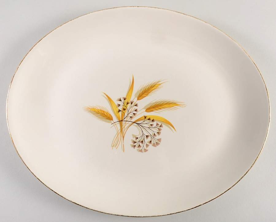 Golden Wheat (Rhythm Shape) 13" Oval Serving Platter by Homer Laughlin -1
